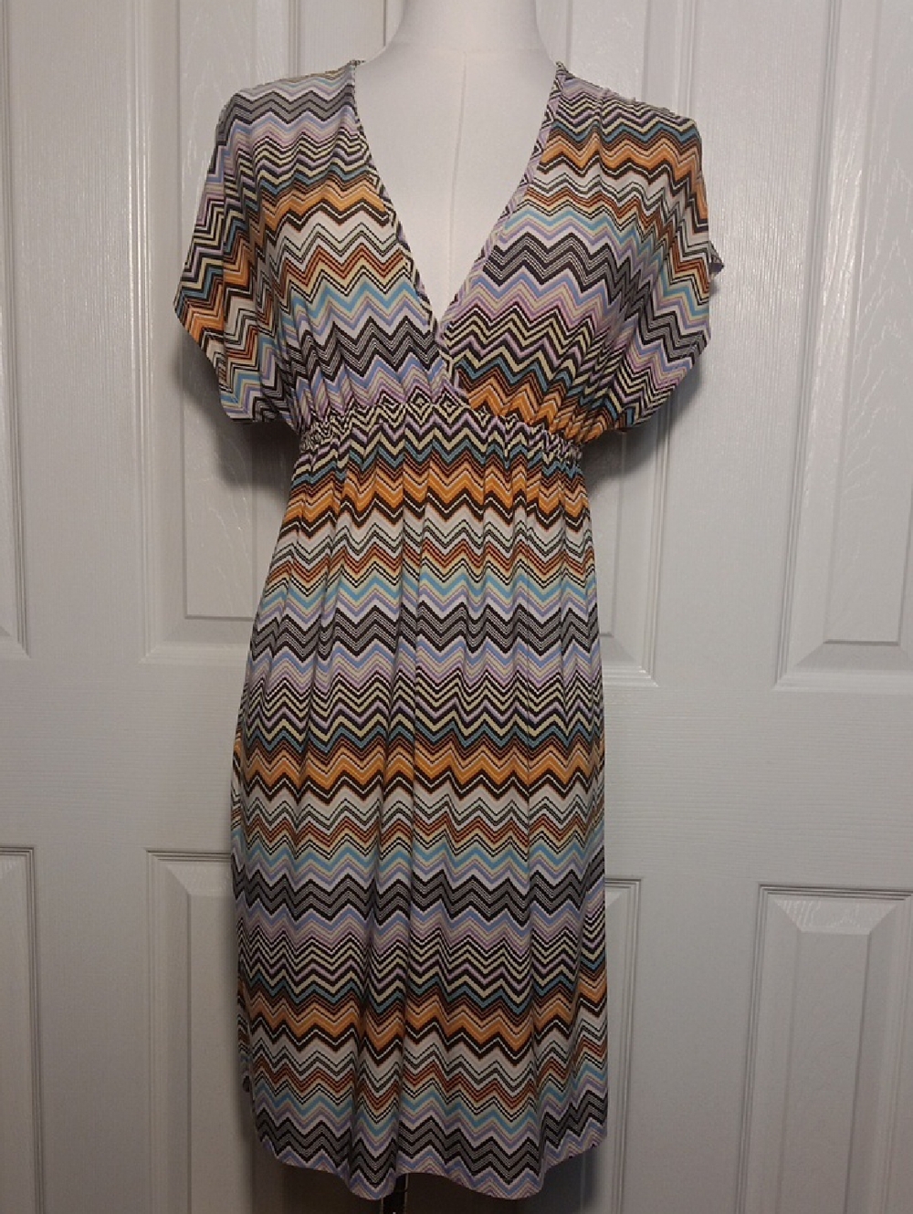 Cristinalove Chevron Zigzag Midi Dress in Brown, Blue, Purple & Cream